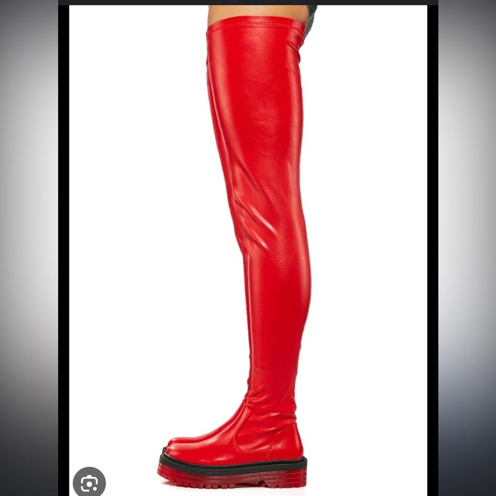 Azela Wang Thigh High Red Boots